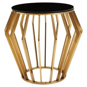 Interiors by Premier Black and Gold Round Side Table, Modern Black Glass Side Table, Black Round Side Table for Living Room