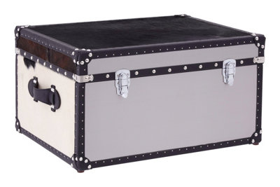 Interiors By Premier Black And White Genuine Cowhide Storage Trunk,Organizing Chest With Metallic Studs,Ideal For Modern Homes