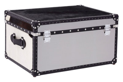 Interiors By Premier Black And White Genuine Cowhide Storage Trunk,Organizing Chest With Metallic Studs,Ideal For Modern Homes