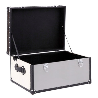 Interiors By Premier Black And White Genuine Cowhide Storage Trunk,Organizing Chest With Metallic Studs,Ideal For Modern Homes