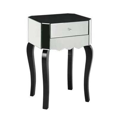 Interiors by Premier Black and White Mirrored 1 Drawer Side Table, Mirrored Side Table, Black and White Side Table with Storage