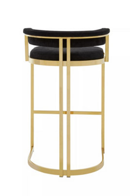 Interiors by Premier Black Bar Chair Stool with Back, Kitchen Stool for Bar, Gold Frame Breakfast Stool with Velvet Upholstery