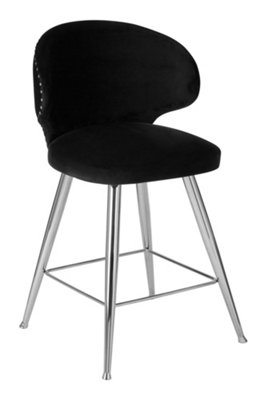 Interiors by Premier Black Bar Chair Stool with Curved Back, Kitchen Stool for Bar, Breakfast Stool with Velvet Upholstery