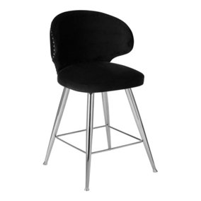 Interiors by Premier Black Bar Chair Stool with Curved Back, Kitchen Stool for Bar, Breakfast Stool with Velvet Upholstery