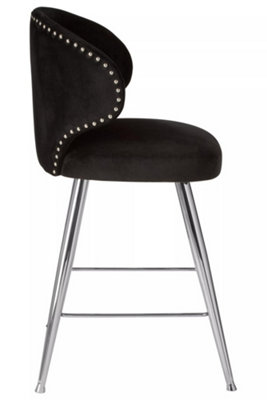 Interiors by Premier Black Bar Chair Stool with Curved Back, Kitchen Stool for Bar, Breakfast Stool with Velvet Upholstery