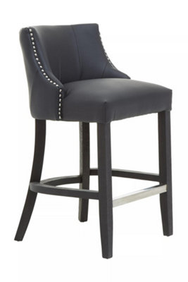 Interiors By Premier Black Bar Stool With Back, Velvet Seat Breakfast 