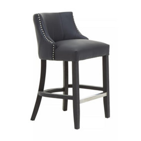 Interiors by Premier Black Bar Stool with Back, Velvet Seat Breakfast Bar Chair, Kitchen Stool with Footrest, Chair for Bar, Home