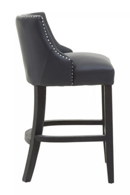 Interiors by Premier Black Bar Stool with Back, Velvet Seat Breakfast Bar Chair, Kitchen Stool with Footrest, Chair for Bar, Home