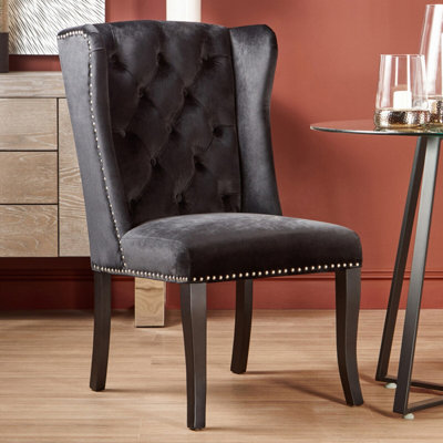 Interiors by Premier Black Buttoned Velvet Dining Chairs, Velvet ...