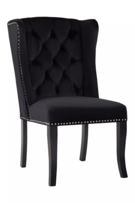Interiors by Premier Black Buttoned Velvet Dining Chairs, Velvet Upholstered Chair with Wooden Legs, Accent Chair for Living Room