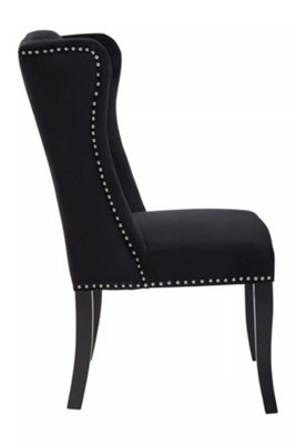 Interiors by Premier Black Buttoned Velvet Dining Chairs, Velvet Upholstered Chair with Wooden Legs, Accent Chair for Living Room