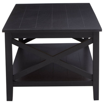 Interiors by Premier Black Coffee Table, Wood Table for Coffee and Outdoor with Bottom Shelf, Pine Wood & MDF Tea Table