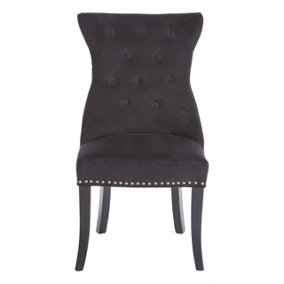 Interiors by Premier Black Cotton Velvet Dining Chair, High Quality Velvet Chair, HighBack Accent Chair, Cozy Borg Chair