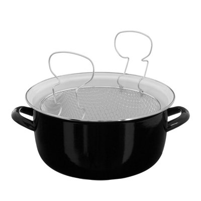 Interiors by Premier Black Enamel Deep Fat Fryer, Removable Basket Deep ...