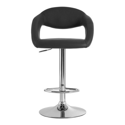 Interiors by Premier Black Faux Leather Bar Chair, Backrest Breakfast Bar Chair, Footrest Living Bar Chair Kitchen