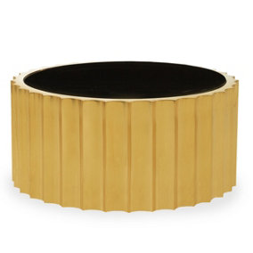 Interiors by Premier Black Glass and Gold Titanium Round Coffee Table Modern, Statement Piece Modern Luxury Coffee Table
