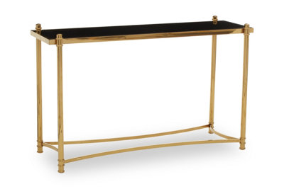 Interiors by Premier Black Glass and Metal Rectangular Console Table, Luxury Gold Console Table, Modern Hallway Console Table