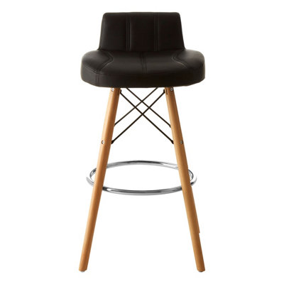 Interiors by Premier Black Leather Effect Bar Stool, Comfortable Seating Faux Leather Bar Stool, Space-Saver Kitchen Stool