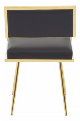 Interiors by Premier Black Leather Effect Dining Chair, Cut-Out Back Gold Finish Accent Chair, Velvet Upholstery Dining Chair