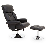 Interiors by Premier Black Leather Effect Reclining Chair and footstool, Easy to Clean Leather Chair, Comfy Footstool
