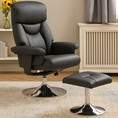 Interiors by Premier Black Leather Effect Reclining Chair and footstool