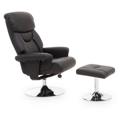 Interiors by Premier Black Leather Effect Reclining Chair and footstool, Easy to Clean Leather Chair, Comfy Footstool