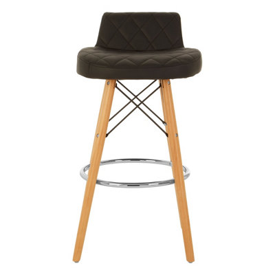 Interiors by Premier Black Leather Effect Seat Bar Stool, Comfortable Seating Faux Leather Bar Stool, Space-Saver Kitchen Stool