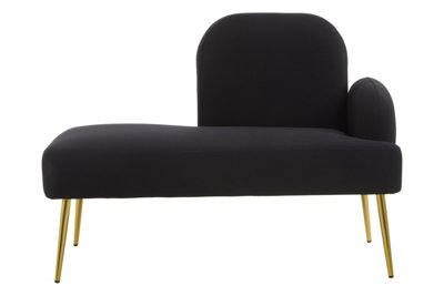 Interiors by Premier Black Left Arm Chaise Lounge, Modern Luxury Black and Gold Chaise Lounge, Contemporary Chaise Lounge Sofa