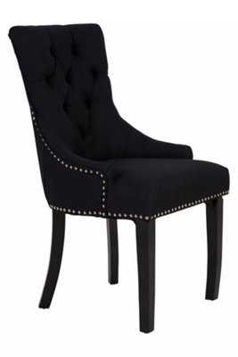 Interiors by Premier Black linen Dining Chair, Comfortable High Back Office Chair, Aesthetic Linen chair for Living Room