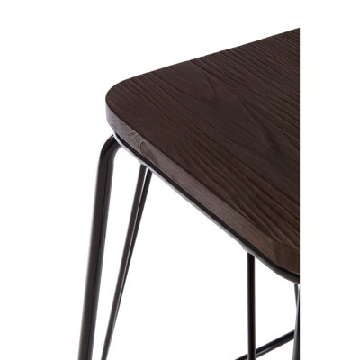 Interiors by Premier Black Metal and Elm Wood Stool, Large Square Stool, Accent Wooden Bar Stool for Home Bar