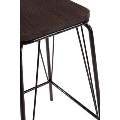 Interiors by Premier Black Metal and Elm Wood Stool, Large Square Stool, Accent Wooden Bar Stool for Home Bar