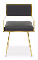 Interiors by Premier Black Modern Leather Effect Dining Chair, Metal Accent Chair with Cutout Back, Gold Finish Chair for Dinner