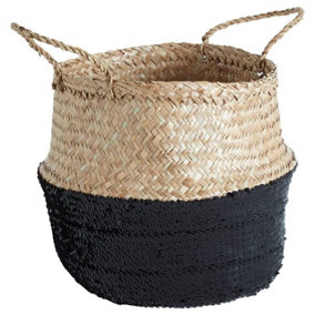 Interiors by Premier Black / Natural Medium Seagrass Basket