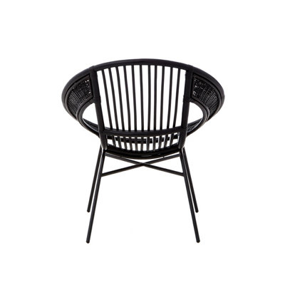 Interiors by Premier Black Natural Rattan And Black Iron Arm Chair, Comfortable Outdoor Chair, Durable Black Natural Dining Chair