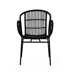 Interiors by Premier Black Natural Rattan Chair with Raised Sides, Rustless Rattan Chair, Easy Cleaning Rattan Armchair