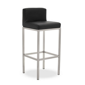 Interiors by Premier Black PU and Chrome Finish Bar Chair, Glam Touch Indoor Metal Bar Stool, Footrest Bar Chair