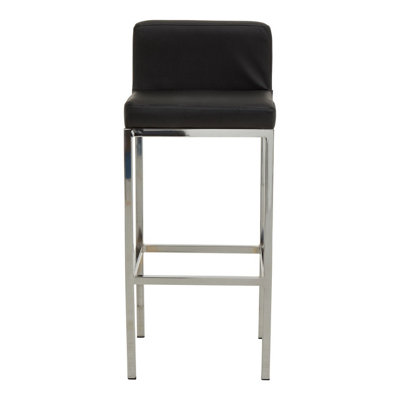 Interiors by Premier Black PU and Chrome Finish Bar Chair, Glam Touch Indoor Metal Bar Stool, Footrest Bar Chair