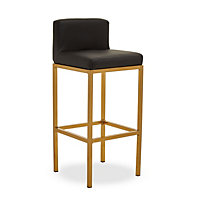 Interiors by Premier Black PU and Gold Finish Bar Chair, Glam Touch Indoor Metal Bar Stool, Footrest Bar Chair