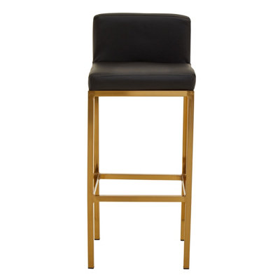 Interiors by Premier Black PU and Gold Finish Bar Chair, Glam Touch Indoor Metal Bar Stool, Footrest Bar Chair