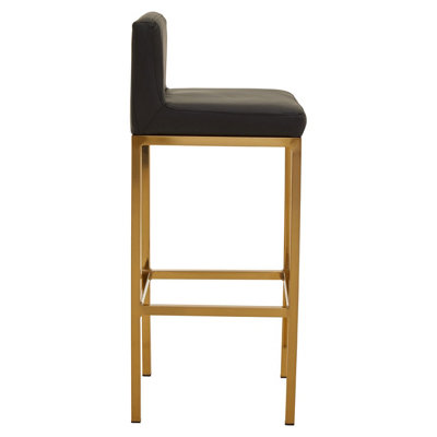 Interiors by Premier Black PU and Gold Finish Bar Chair, Glam Touch Indoor Metal Bar Stool, Footrest Bar Chair