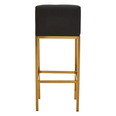 Interiors by Premier Black PU and Gold Finish Bar Chair, Glam Touch Indoor Metal Bar Stool, Footrest Bar Chair