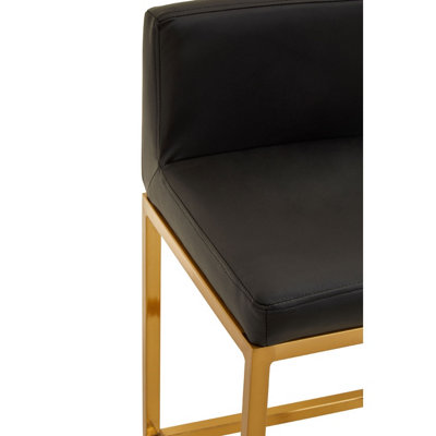 Interiors by Premier Black PU and Gold Finish Bar Chair, Glam Touch Indoor Metal Bar Stool, Footrest Bar Chair