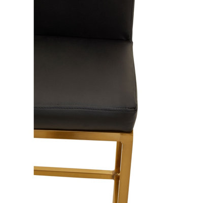 Interiors by Premier Black PU and Gold Finish Bar Chair, Glam Touch Indoor Metal Bar Stool, Footrest Bar Chair
