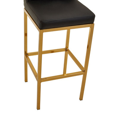 Interiors by Premier Black PU and Gold Finish Bar Chair, Glam Touch Indoor Metal Bar Stool, Footrest Bar Chair