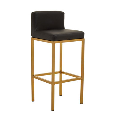 Interiors by Premier Black PU and Gold Finish Bar Chair, Glam Touch Indoor Metal Bar Stool, Footrest Bar Chair