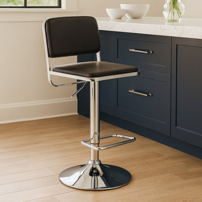 Interiors by Premier Black Seat And Chrome Base Bar Stool, Adjustable ...