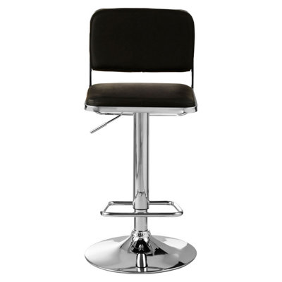 Interiors by Premier Black Seat And Chrome Base Bar Stool, Adjustable Height Kitchen Bar Stool, Footrest Swivel Barstool