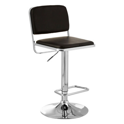 Interiors by Premier Black Seat And Chrome Base Bar Stool, Adjustable Height Kitchen Bar Stool, Footrest Swivel Barstool