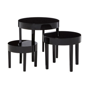 Interiors by Premier Black Set of 3 Nesting Tables, Glossy Finish Nesting Table with Square Legs, Coffee Tables for Living Room