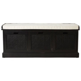 Interiors by Premier Black Storage Bench With 3 Drawers, Ottoman Seat Furniture with Storage, Shoe Bench with Padded Seat